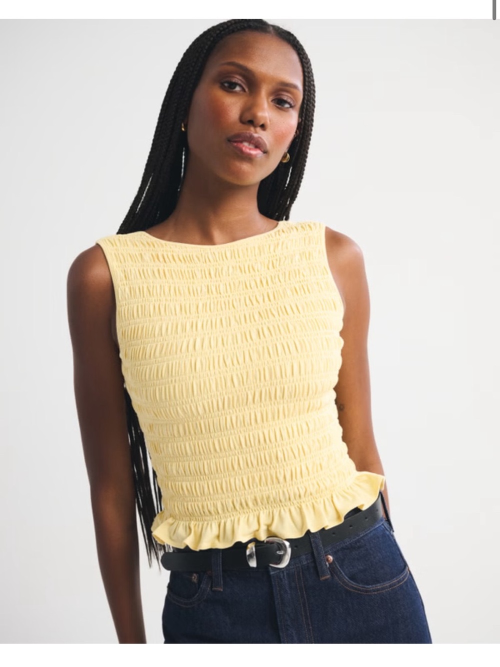 Smocked Ruffle-Hem Sleeveless Top - Yellow